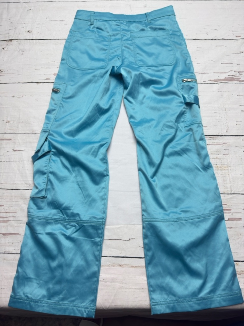 BDG Satin Flight Cargo Pants Blue Size 2 Y2K Streetwear - Picture 3 of 11